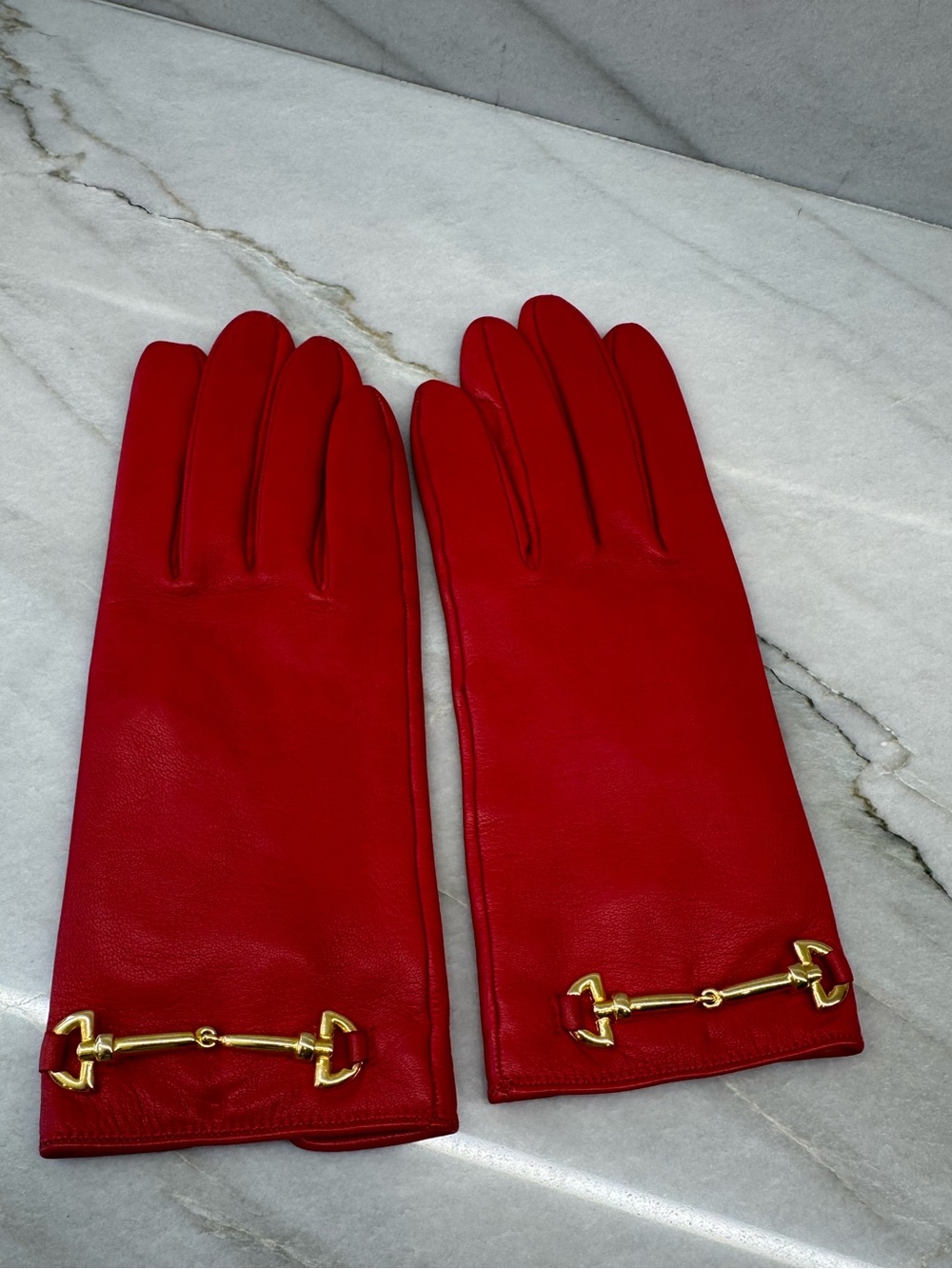 Celine Red Lambskin Leather Gloves - Picture 4 of 12